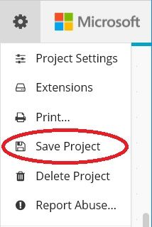 Save project menu selection