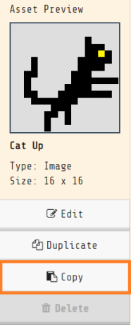 Copy the asset button