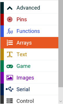 Arrays block menu