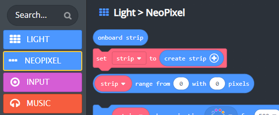 Neopixel strip blocks in the toolbox