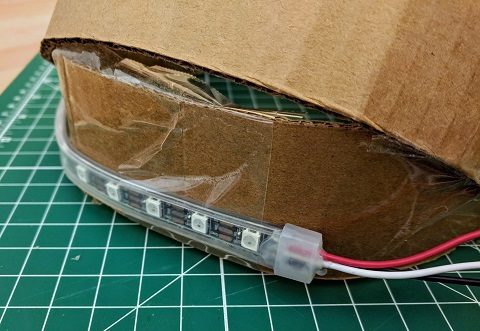 NeoPixel strip attacthed to the base of the helmet