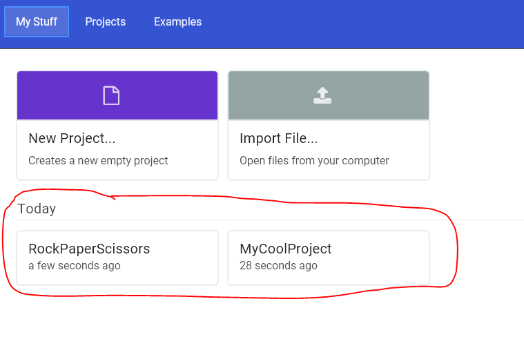 Code projects in "My Stuff"