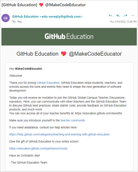 Approval email for educator account