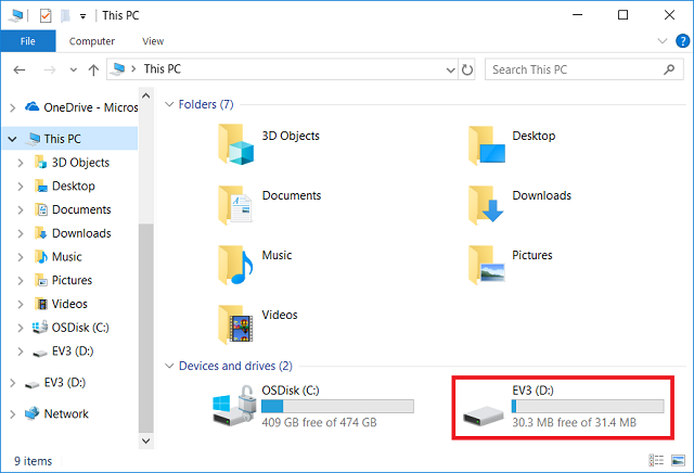 EV3 Drive in Windows Explorer