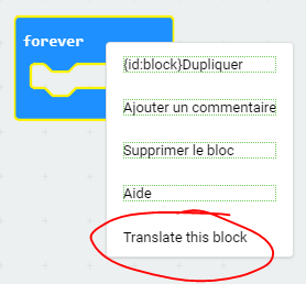 Blocks context menu with translate option