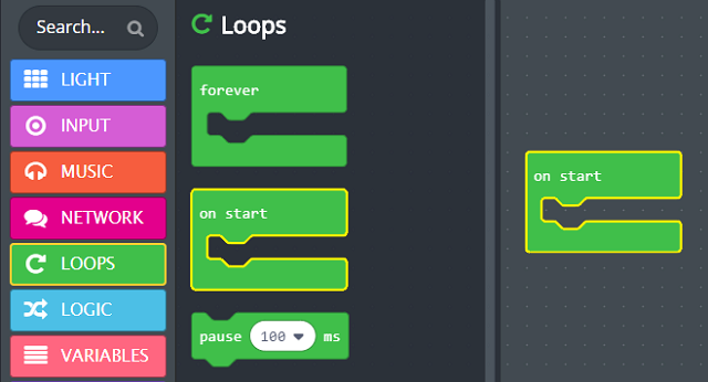 'on start' block pulled from LOOPS drawer