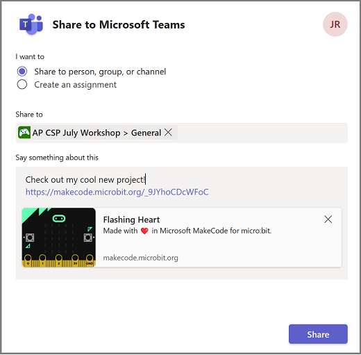 Share project to MS Teams