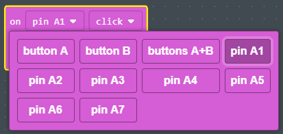 Input selections for 'on button click' block