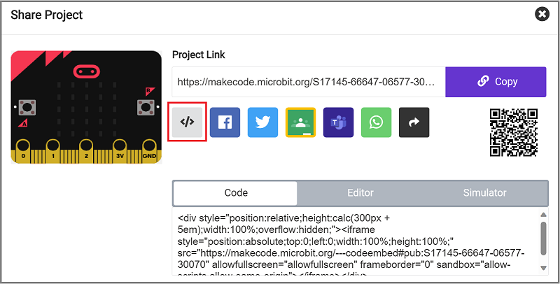 Share project with embedded HTML