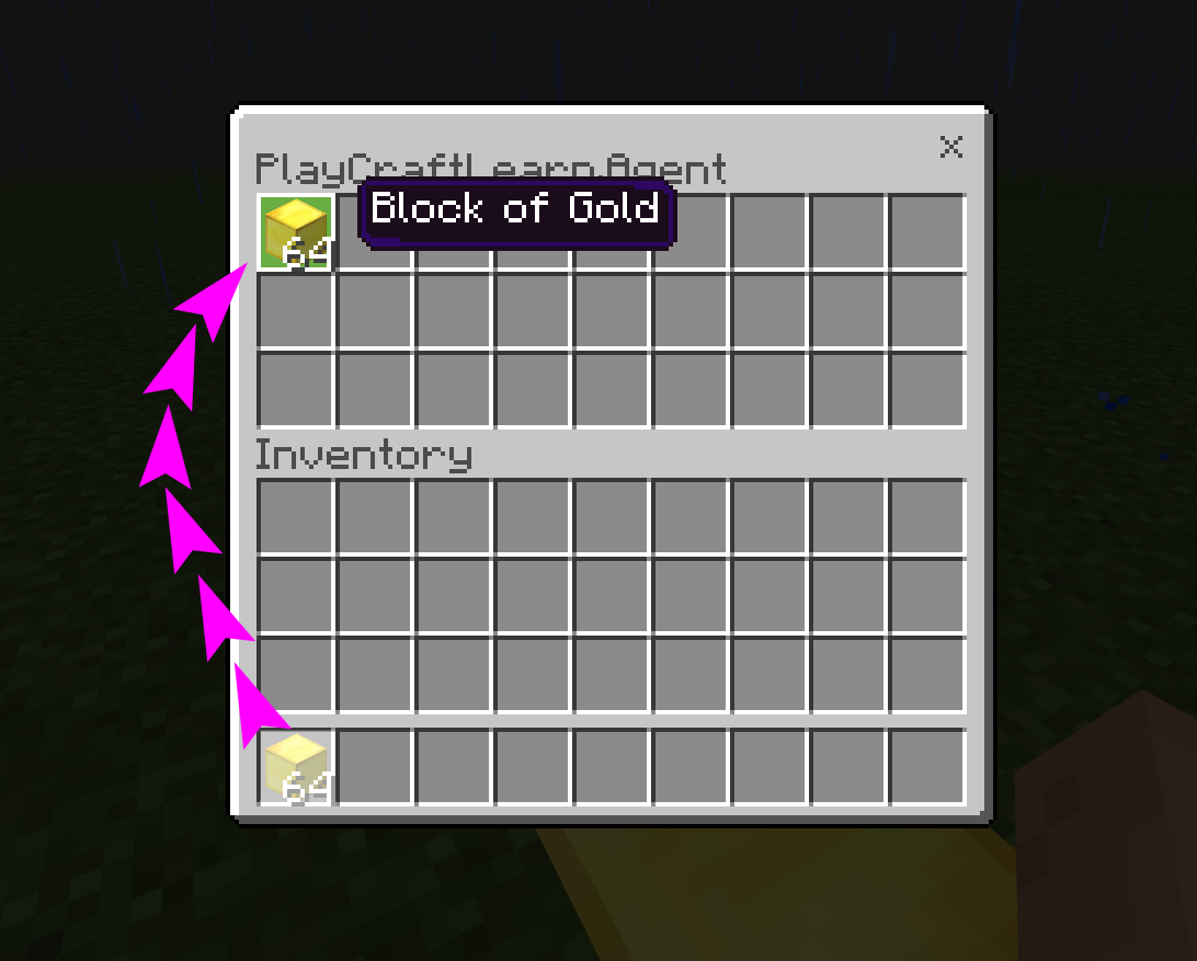 Transfer Blocks of Gold to Agent's Inventory