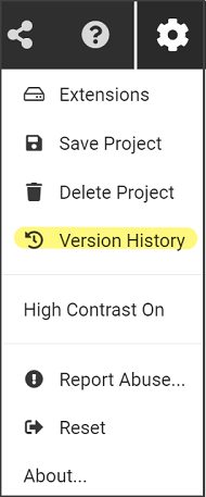 Version History item in the Settings menu