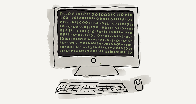 Binary numbers shown on a monitor