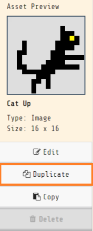 Duplicate the asset button