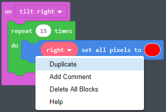 Duplicate block context menu selection