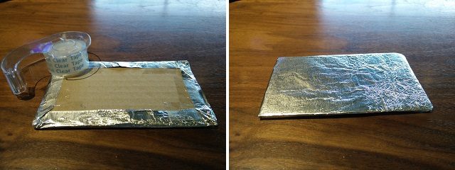 Tape the foil to the cardboard