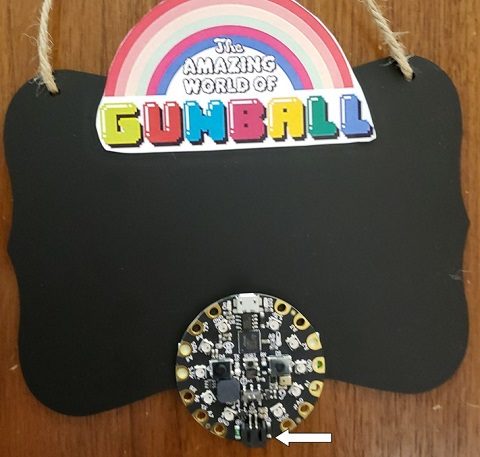 Gumball logo taped to the chalkboard piece