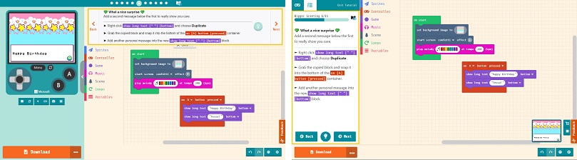 Tutorial screen, before and after