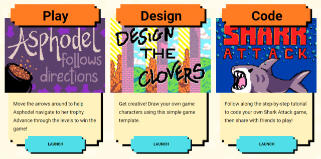 Play, Design, Code buttons